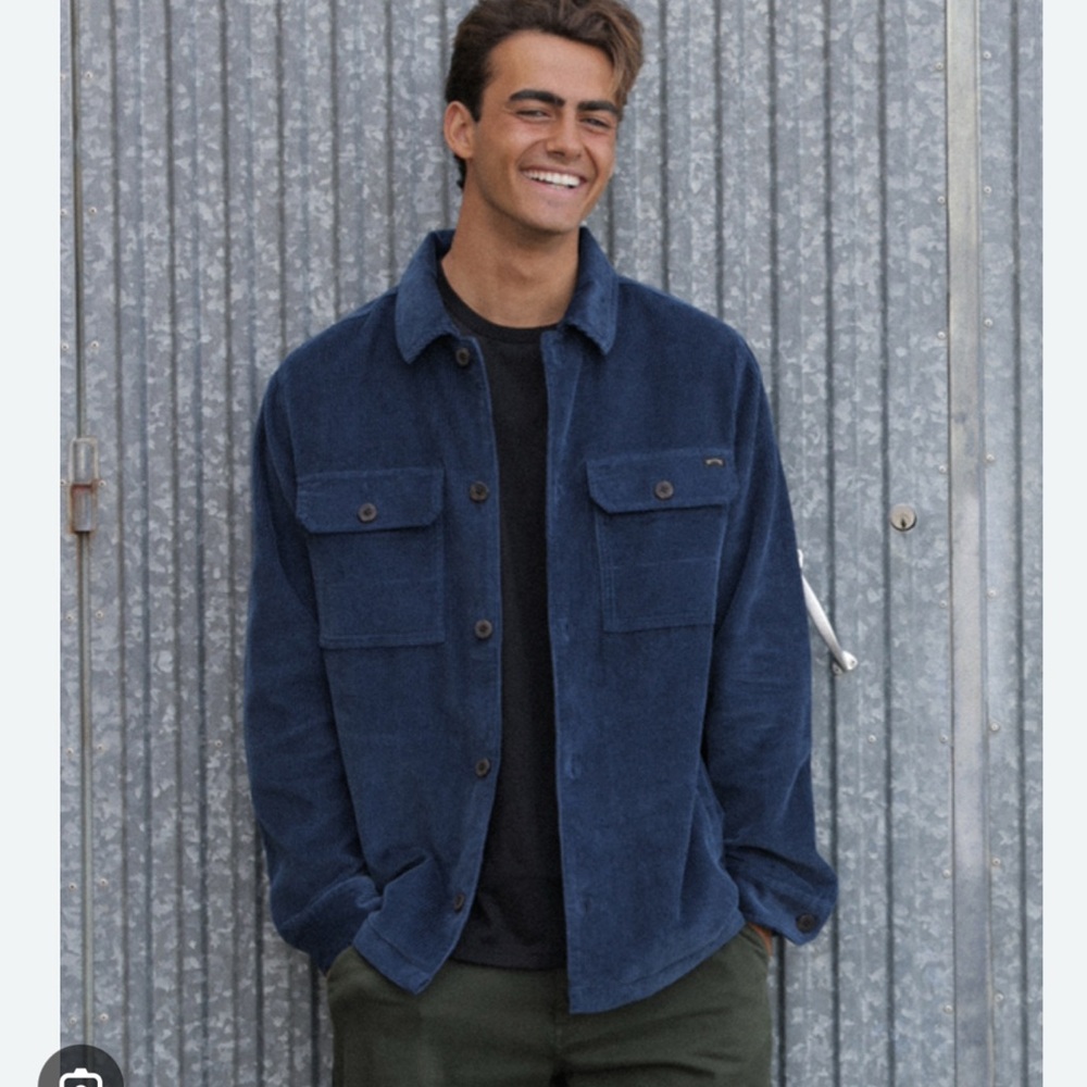 American Eagle Outfitters Navy Corduroy oversized Button Down Shirt